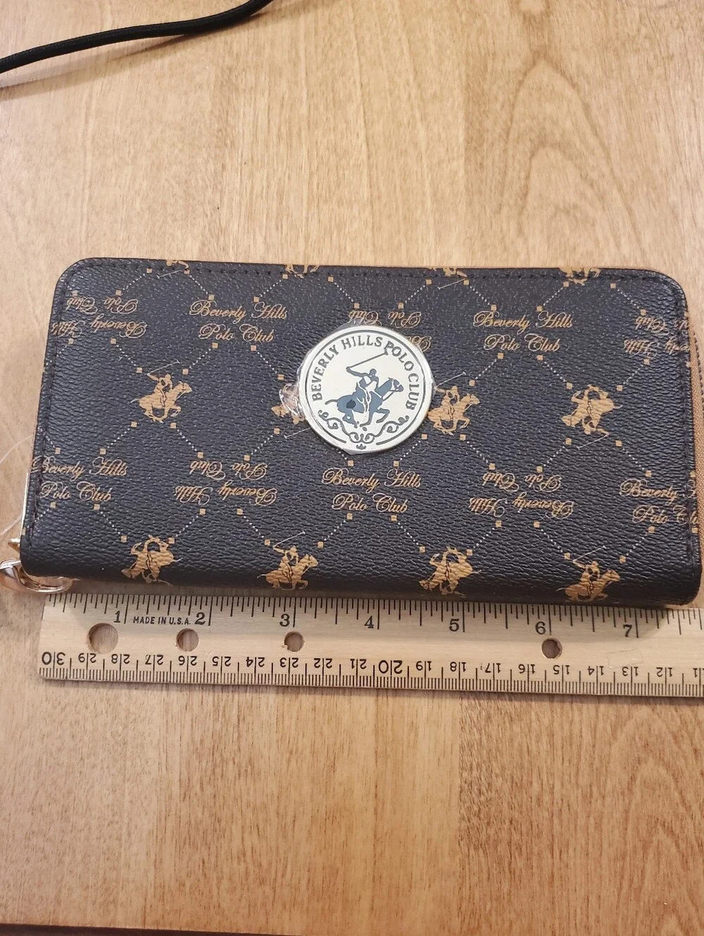 Beverly Hills Polo Club Brown Logo Wristlet Zip-Around Wallet